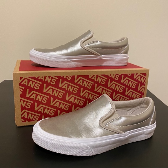 Vans Shoes - Metallic Silver Slip On Vans